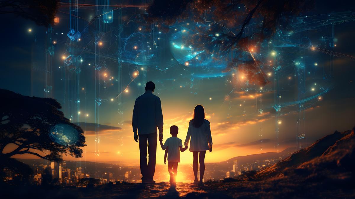 there-are-two-people-standing-hill-with-sky-background-generative-ai_36153700