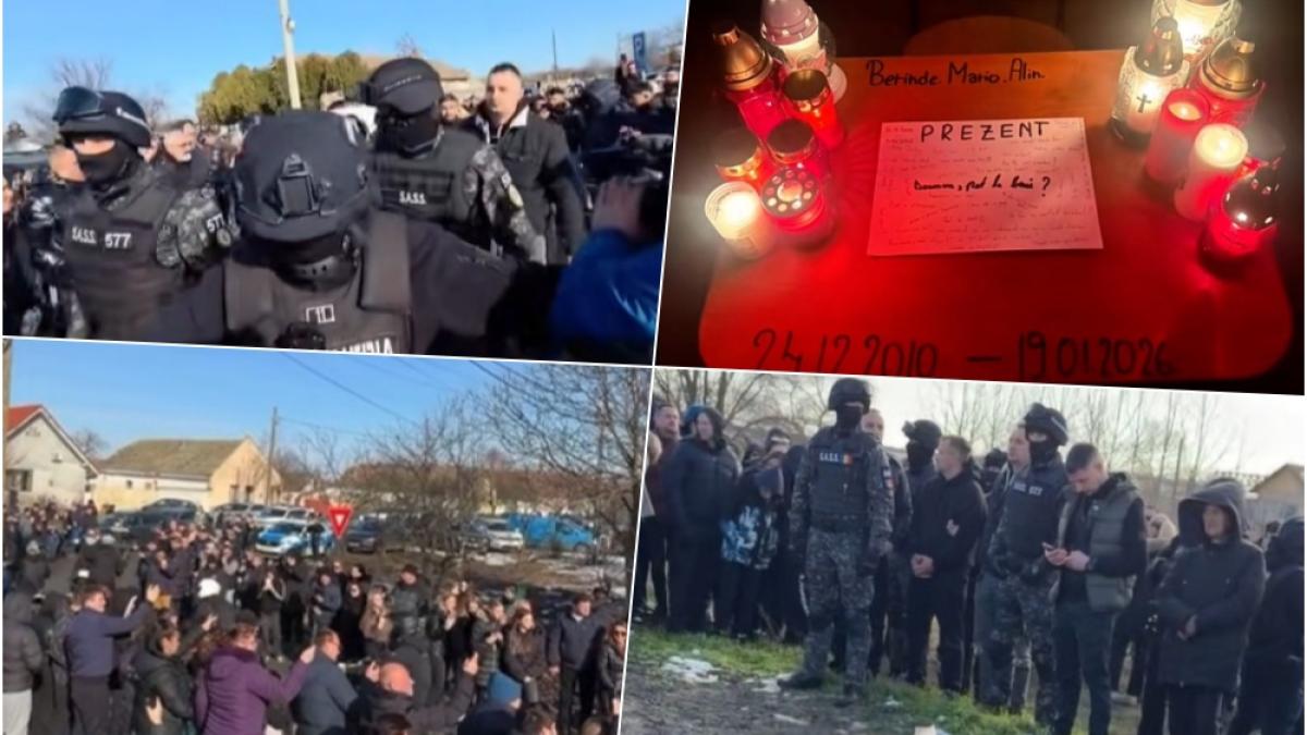 Mario, adolescentul ucis la Cenei, condus pe ultimul drum. Tatăl a ajuns și el, escortat de polițiști: „De ce m-ai lăsat” / FOTO: colaj capturi video TikTok