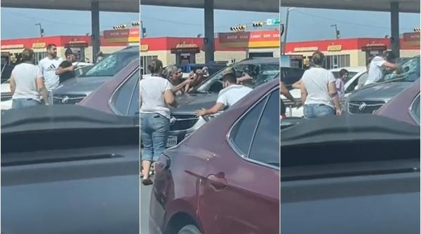 Scenă dramatică filmată într-o parcare: Părinții luptă disperați să-și salveze bebelușul încuiat într-o mașină, în mijlocul caniculei! / VIDEO