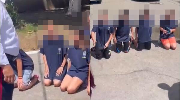 Elevii de la Fanfara Jegălia, obligați să stea în genunchi pe asfaltul încins și puși să-și ceară iertare de la profesori. Părinții, FURIOȘI după ce au văzut imaginile