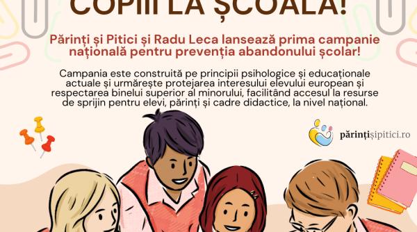 Împreună ținem copiii în școală! Părinți și Pitici și Radu Leca lansează prima campanie națională pentru prevenția abandonului școlar 